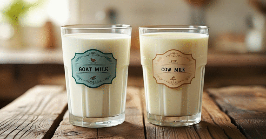 comparison chart of goat milk vs cow milk on a tablet screen
