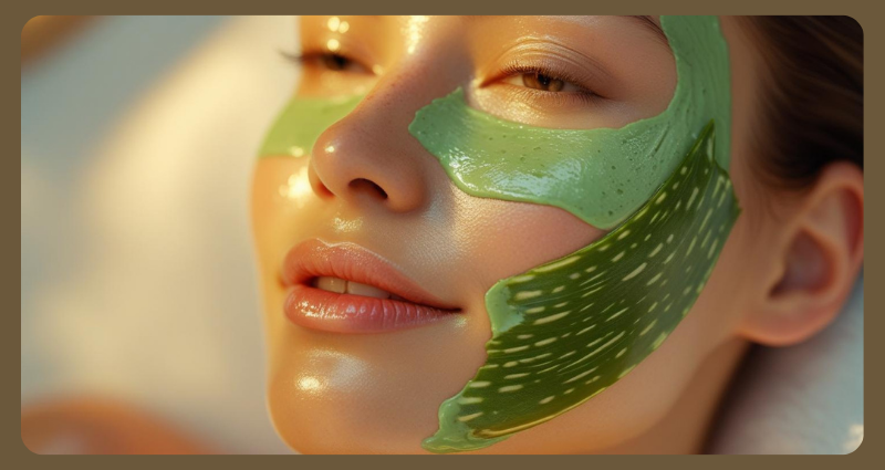Woman with glowing skin after aloe vera face mask
