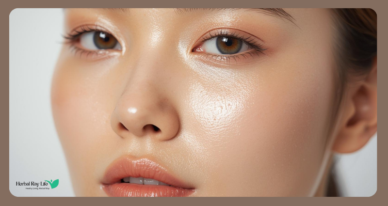 Model with glass skin glow after Korean facial spa treatment.