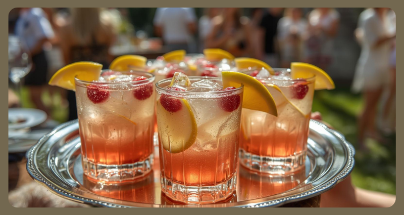 Honey Deuce Cocktails served at a summer party with melon garnish